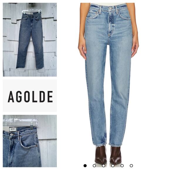 NWT Agolde‎ High Rise Stovepipe Jeans Slim Straight Low Stretch Denim Size 25 - Picture 1 of 8